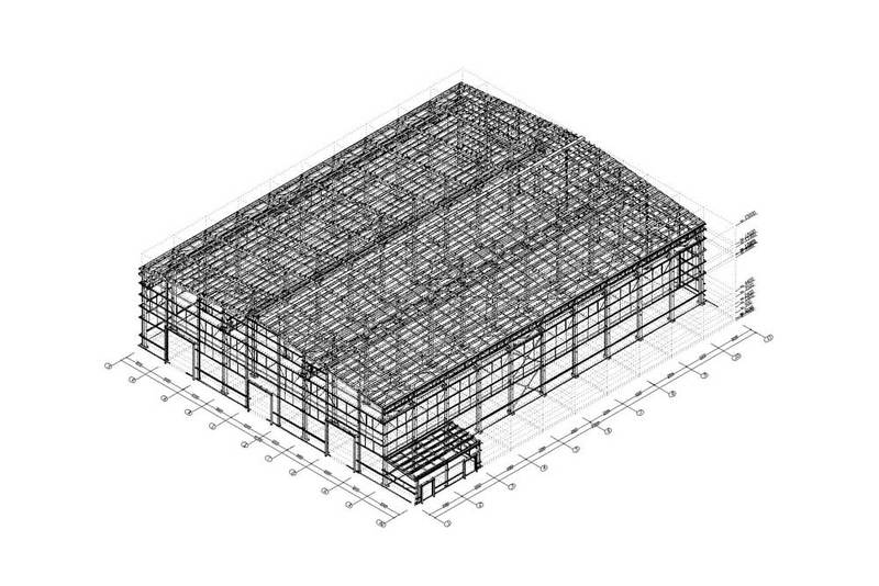 Цех металлоконструкций (3-х пролетное производственное здание с подкрановыми балками и пристройкой) размерами 45,00х60,00х12,00 м