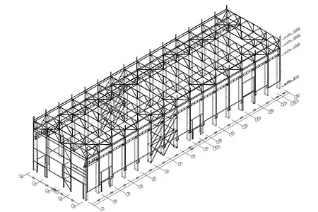 Конструкции древесно-подготовительного цеха (по КМ) размерами 108,85х54,00х21,60 м
