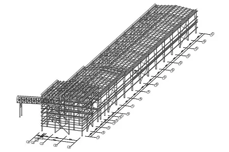 Производственно-складское здание макаронной фабрики размерами 17,30х204,86х14,20 м